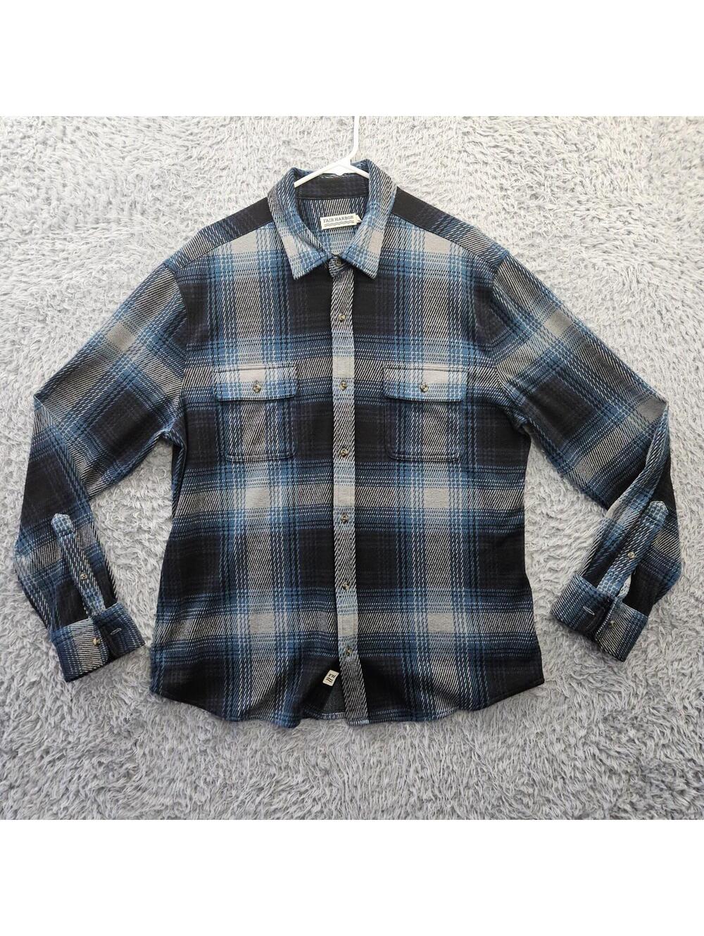 Fair Harbor Dunewood Flannel Shirt Men Large Stretch Rayon MINT